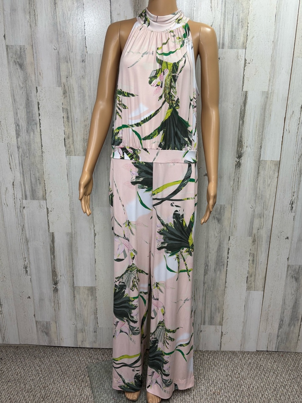 New York & Company High-Neck Tropical Print Floral Wide-Leg Jumpsuit - Picture 3 of 10